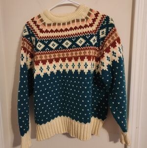 Alexandra Vintage Blue Cream Multicolor Patterned Sweater Large